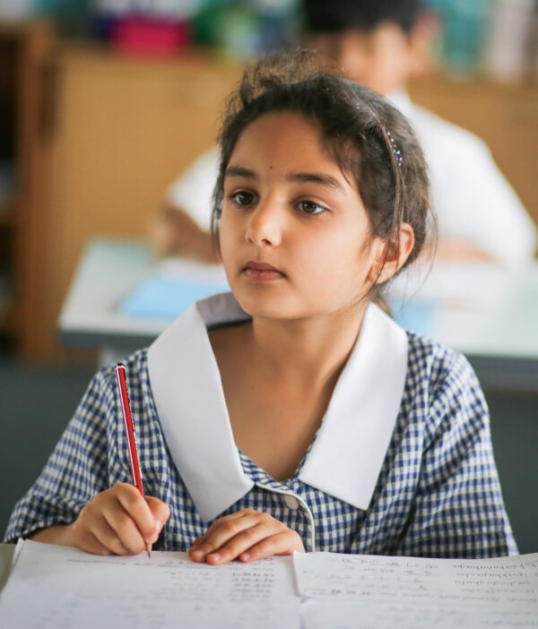 Primary school student studying Sanskrit