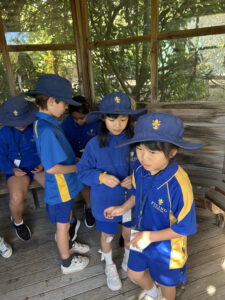 Children examining plants