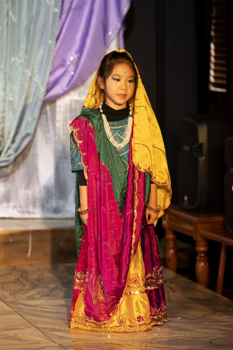 Young girl wearing bright coloured sari