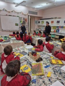 Young children observing art teacher