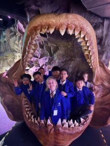 Children in a giant sharks jaw