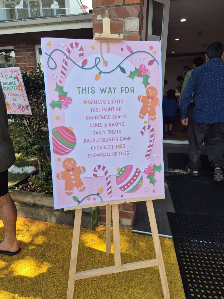 A link and white sign on an art easel