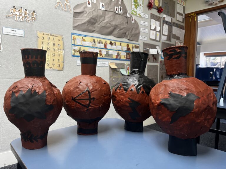 Brown papier mache vases